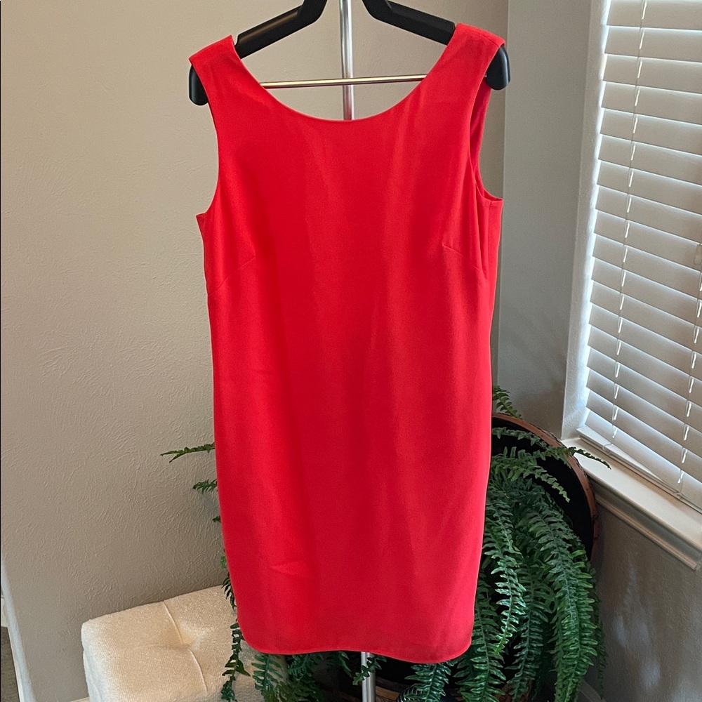 BCBGMaxAzria Sleeveless Red Low Back Midi Sheath Dress